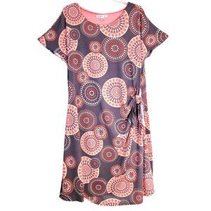 Robbie Bee Dress XL Women's Grey Coral Geo Cap Sleeve Faux Wrap Tie Summer NWT